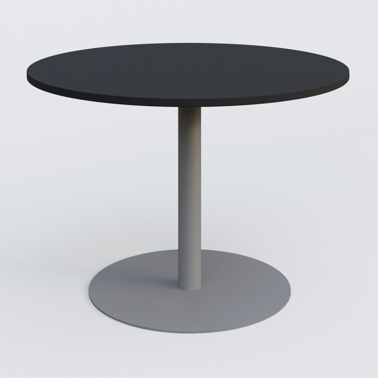 Table ronde diametre 110 cm avec pieds colonne centrale. Plateau Noir Mat et pietement Aluminium