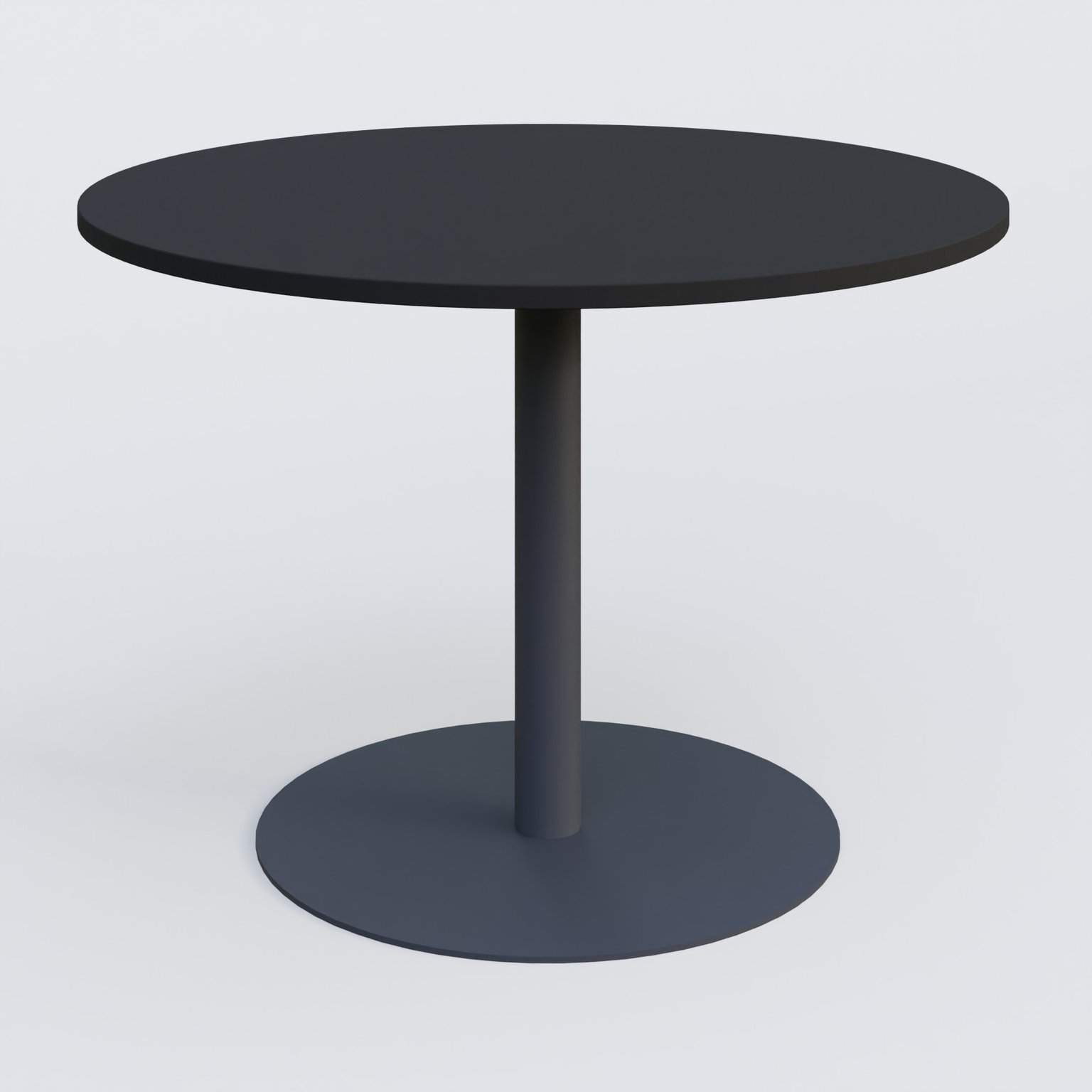 Table ronde diametre 110 cm avec pieds colonne centrale. Plateau Noir Mat et pietement Anthracite
