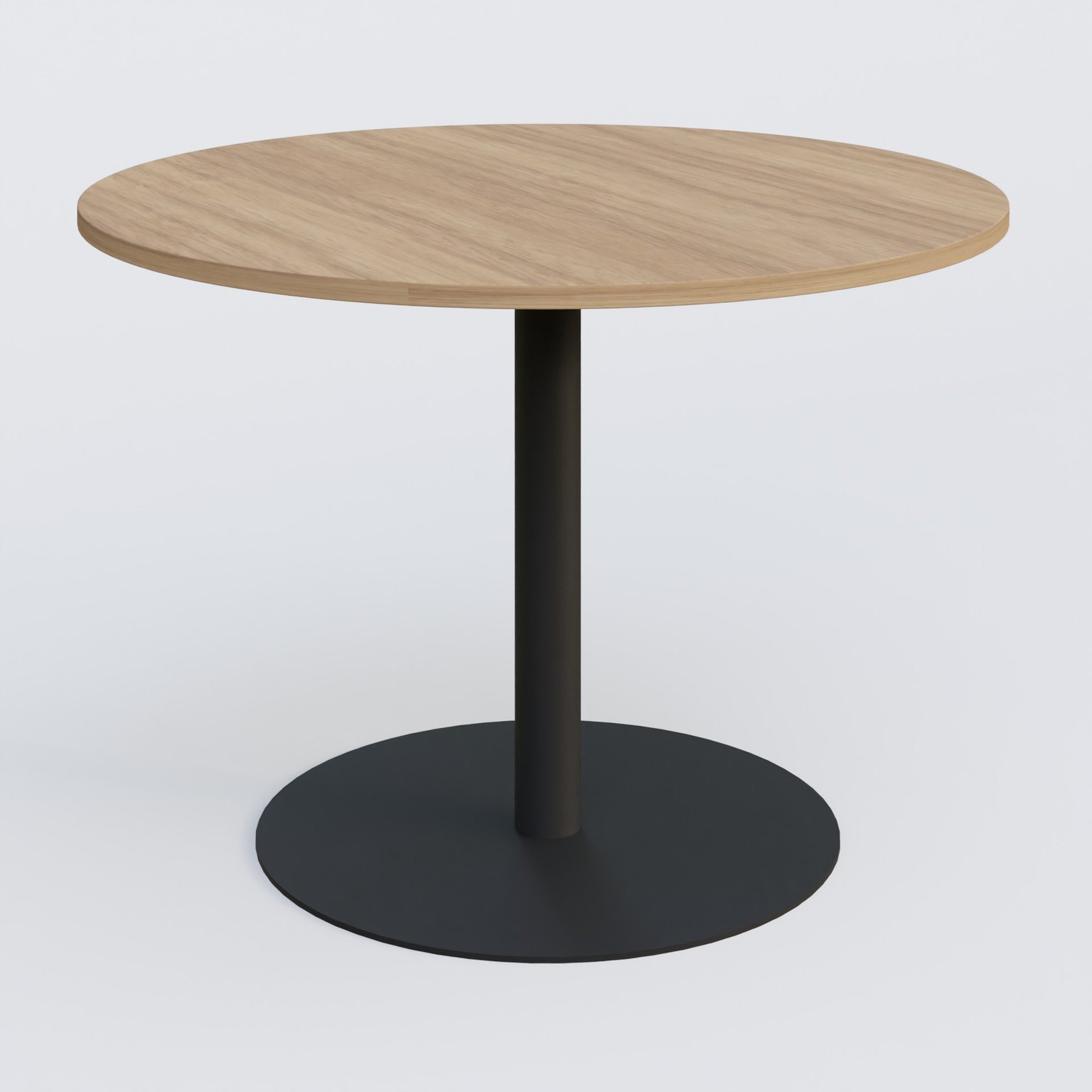 Table ronde diametre 110 cm avec pieds colonne centrale. Plateau Noyer et pietement Noir Mat