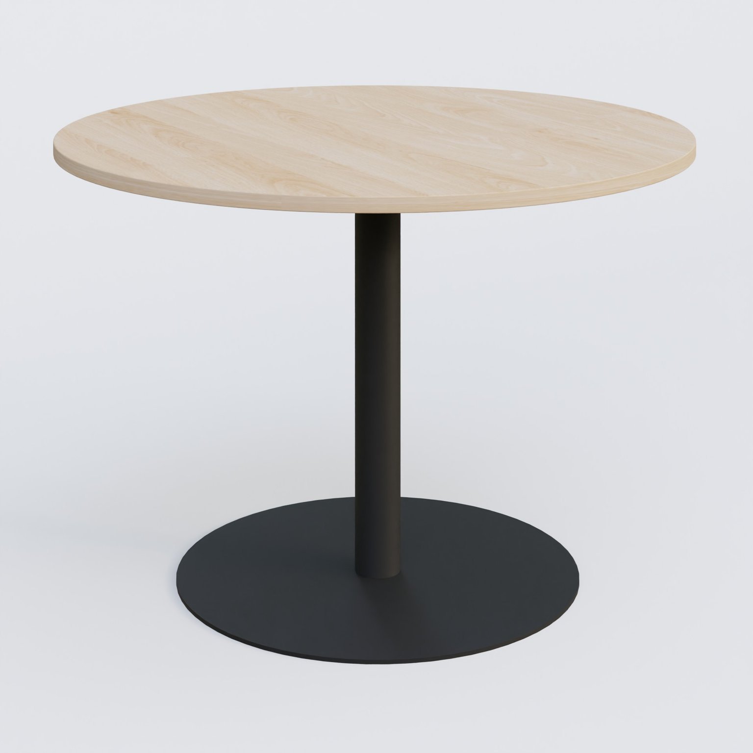 Table ronde diametre 110 cm avec pieds colonne centrale. Plateau Hêtre et pietement Noir Mat