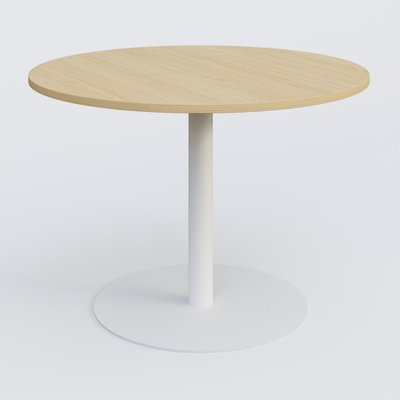 TABLES DE REUNION - Ronde - Table ronde diametre 100 cm avec pieds colonne centrale. Plateau Chêne clair et pietement Blanc