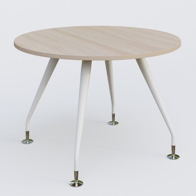 [Pas de famille] - [Pas de sous famille] - Table ronde diametre 110 cm avec 4 pieds de la gamme K5. Plateau Acacia et pietement Blanc