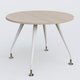 Table ronde diametre 110 cm avec 4 pieds de la gamme K5. Plateau Acacia et pietement Blanc