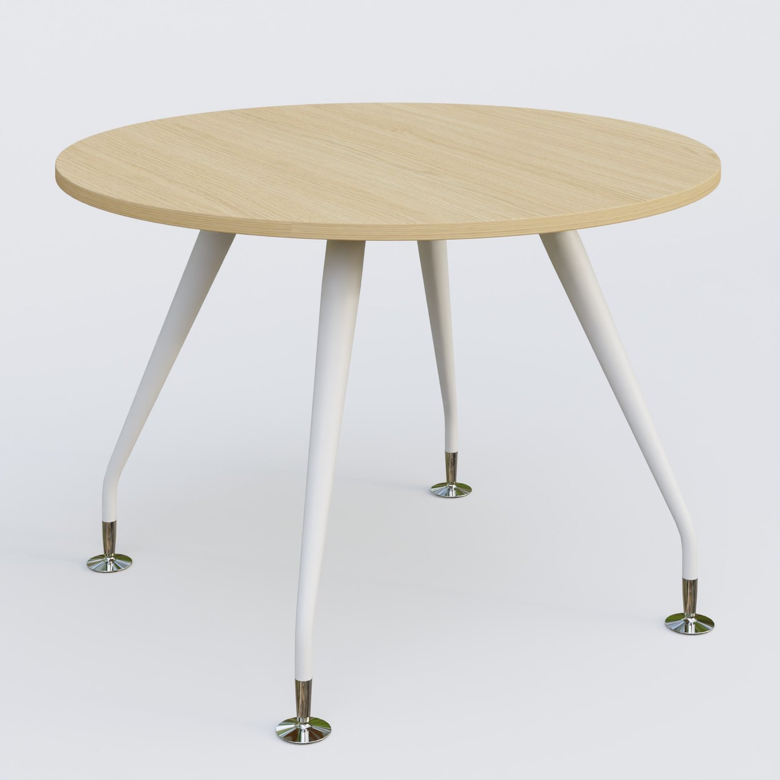 Table ronde diametre 110 cm avec 4 pieds de la gamme K5. Plateau Chêne clair et pietement Blanc