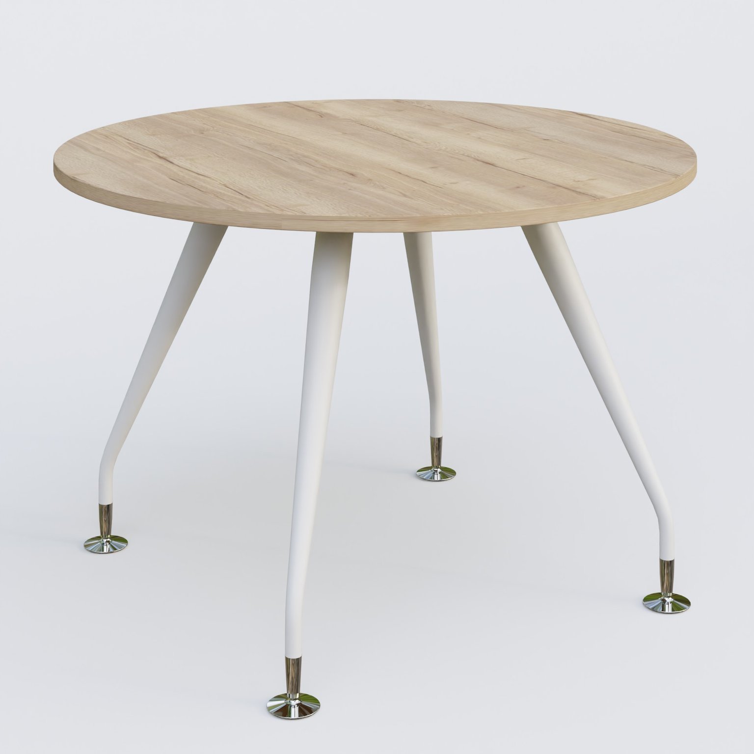 Table ronde diametre 110 cm avec 4 pieds de la gamme K5. Plateau Chêne naturel et pietement Blanc