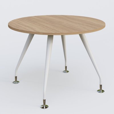 [Pas de famille] - [Pas de sous famille] - Table ronde diametre 110 cm avec 4 pieds de la gamme K5. Plateau Noyer et pietement Blanc