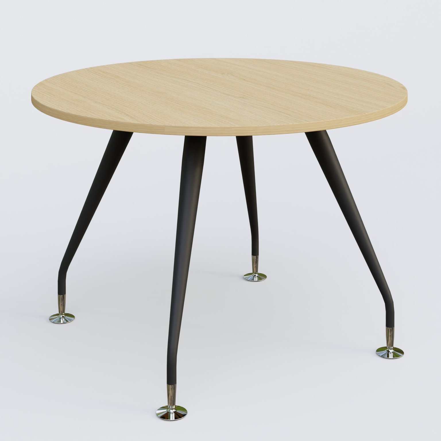 Table ronde diametre 110 cm avec 4 pieds de la gamme K5. Plateau Chêne clair et pietement Noir Mat
