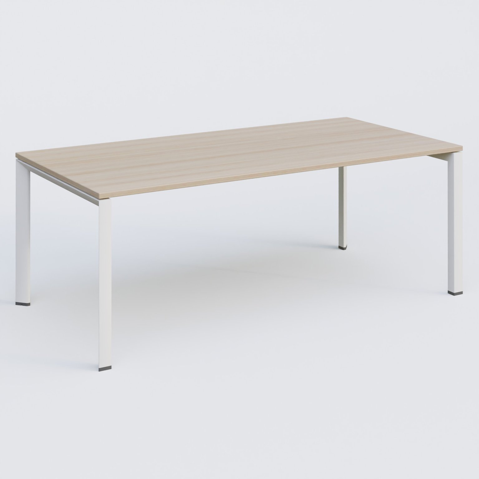 K7 plan droit 200*100 sur pieds fixe. Plateau Acacia et pietement Blanc