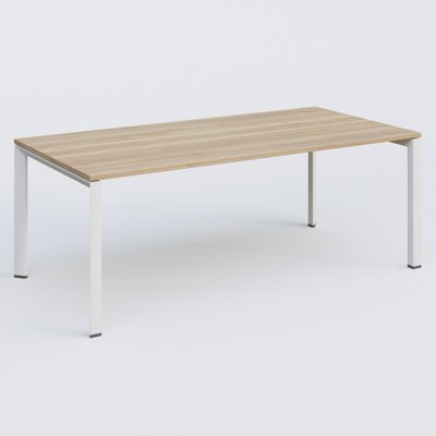 [Pas de famille] - [Pas de sous famille] - K7 plan droit 200*100 sur pieds fixe. Plateau Chêne naturel et pietement Blanc