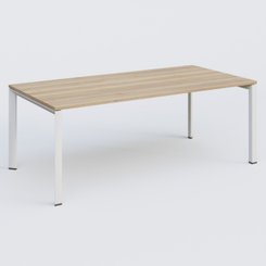 [Pas de famille] - [Pas de sous famille] - K7 plan droit 200*100 sur pieds fixe. Plateau Chêne naturel et pietement Blanc