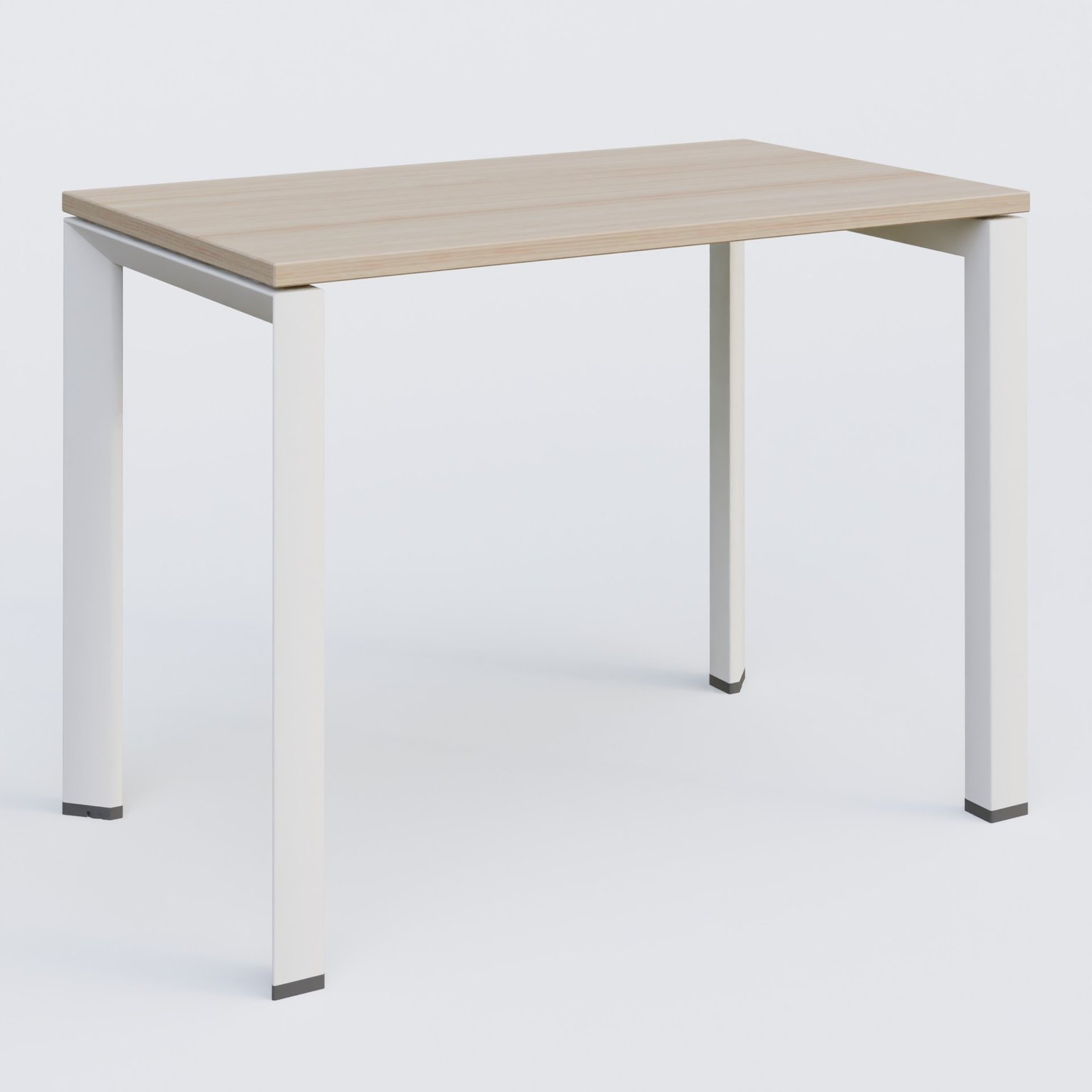 K7 plan droit 100*60 sur pieds fixe. Plateau Acacia et pietement Blanc