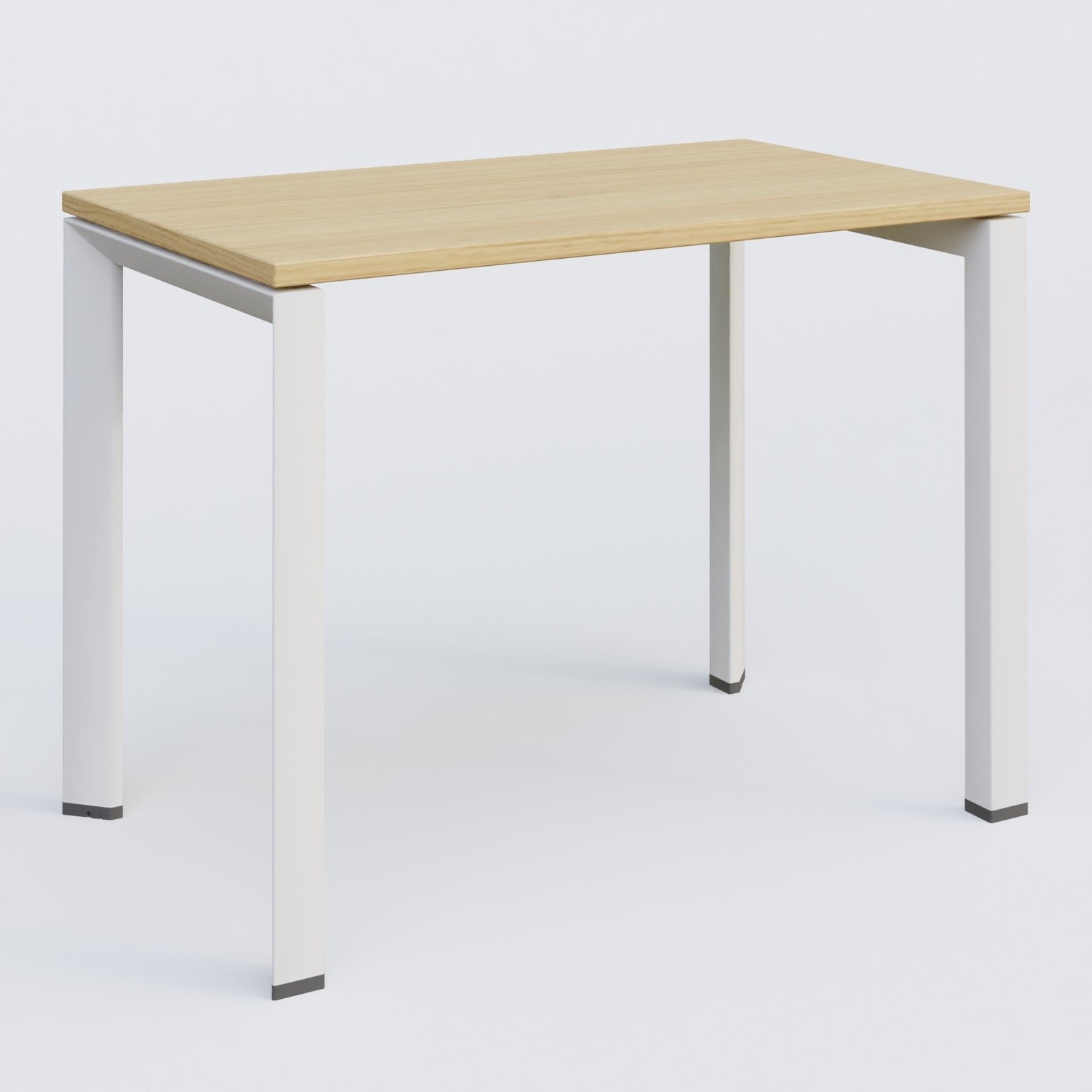 K7 plan droit 100*60 sur pieds fixe. Plateau Chêne clair et pietement Blanc