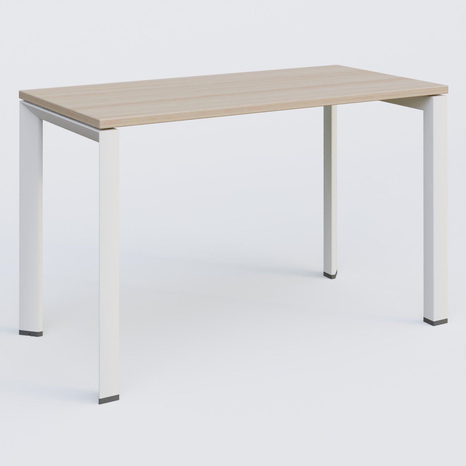 K7 plan droit 120*60 sur pieds fixe. Plateau Acacia et pietement Blanc
