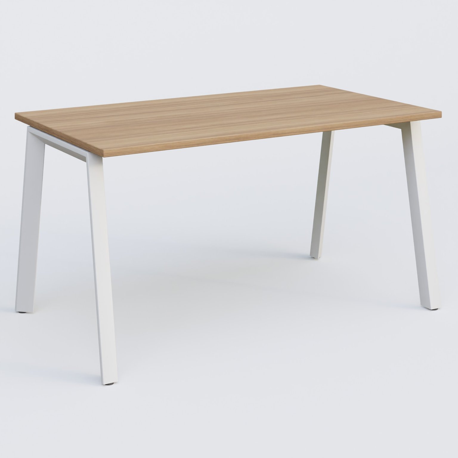 K8 plan droit 140*70 sur pieds fixe. Plateau Noyer et pietement Blanc