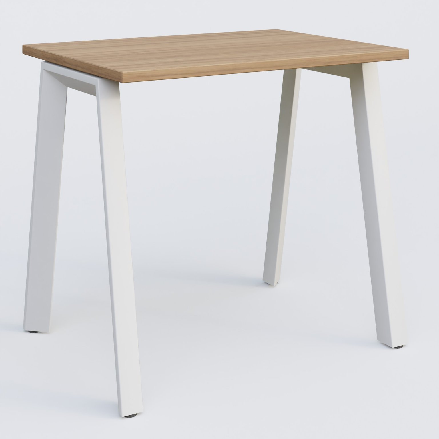K8 plan droit 80*60 sur pieds fixe. Plateau Noyer et pietement Blanc