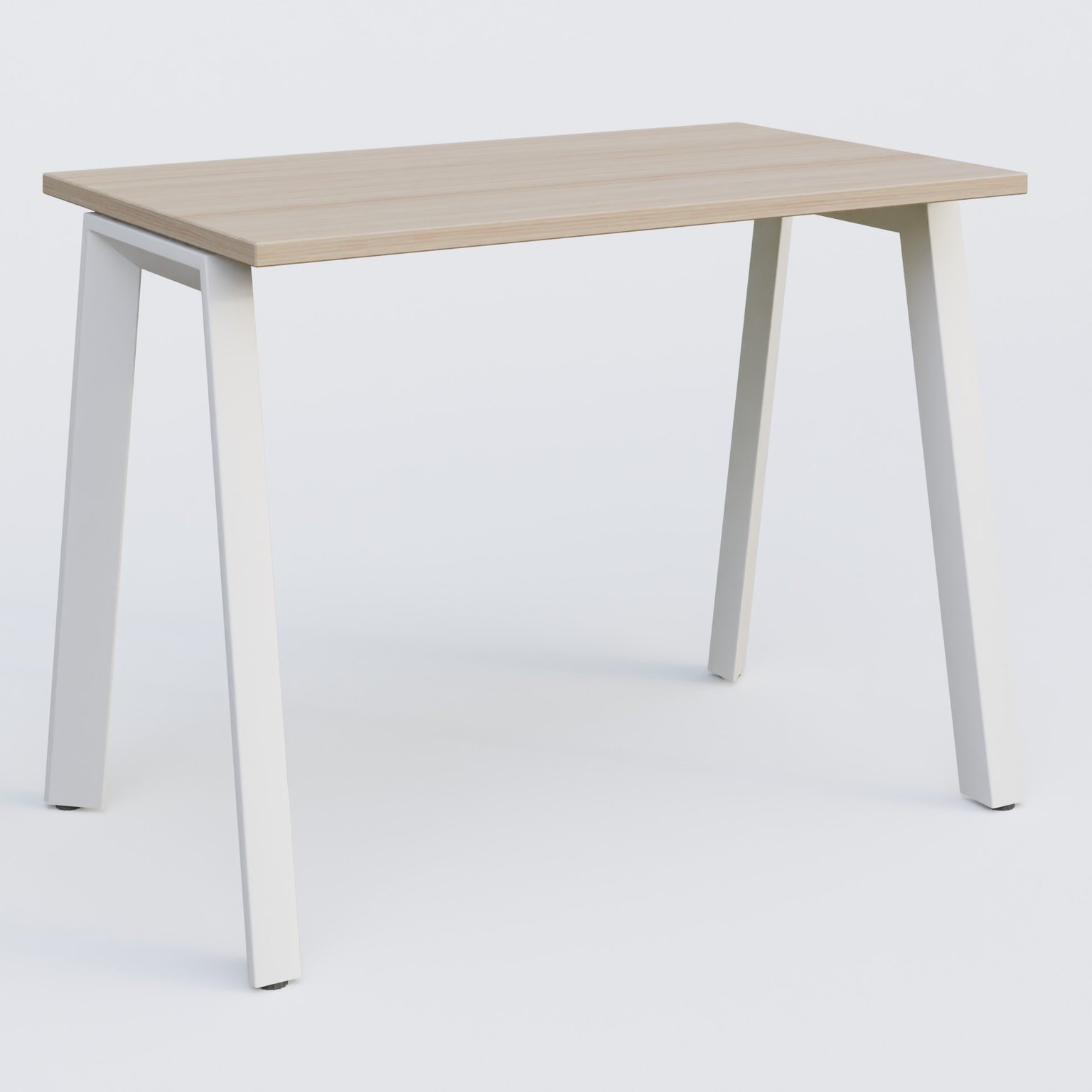 K8 plan droit 100*60 sur pieds fixe. Plateau Acacia et pietement Blanc