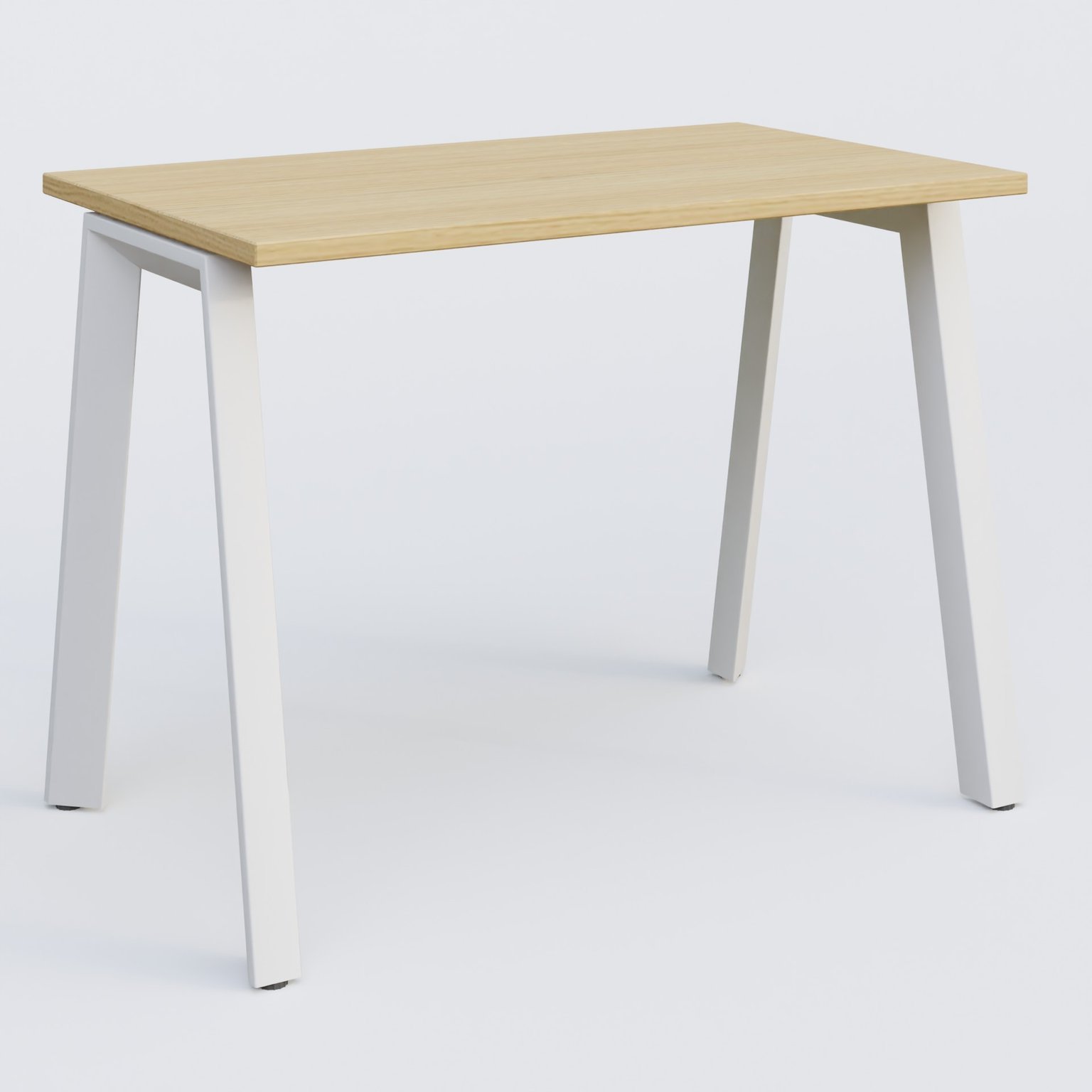 K8 plan droit 100*60 sur pieds fixe. Plateau Chêne clair et pietement Blanc