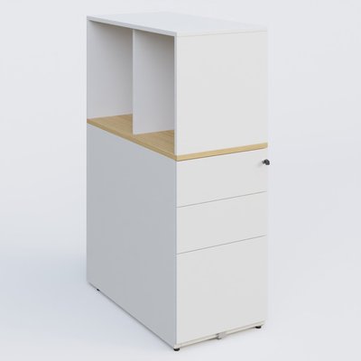 [Pas de famille] - [Pas de sous famille] - Caisson HB 3 tiroirs avec niche. Caisson Blanc top de finition Chêne clair et niche blanche.