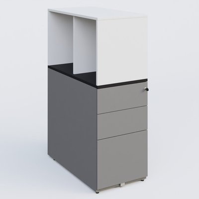 [Pas de famille] - [Pas de sous famille] - Caisson HB 3 tiroirs avec niche. Caisson Aluminium top de finition Noir Mat et niche blanche.