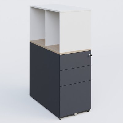 [Pas de famille] - [Pas de sous famille] - Caisson HB 3 tiroirs avec niche. Caisson Anthracite top de finition Acacia et niche blanche.