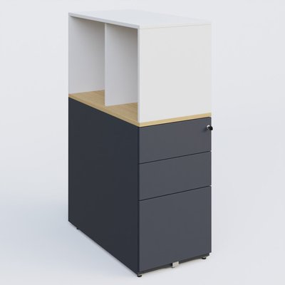 [Pas de famille] - [Pas de sous famille] - Caisson HB 3 tiroirs avec niche. Caisson Anthracite top de finition Chêne clair et niche blanche.
