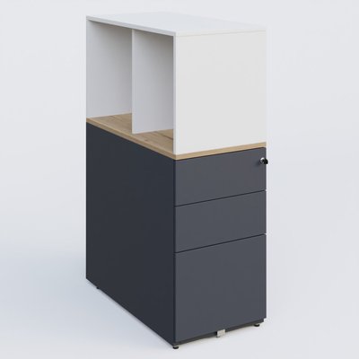 [Pas de famille] - [Pas de sous famille] - Caisson HB 3 tiroirs avec niche. Caisson Anthracite top de finition Chêne naturel et niche blanche.
