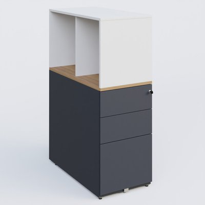 [Pas de famille] - [Pas de sous famille] - Caisson HB 3 tiroirs avec niche. Caisson Anthracite top de finition Noyer et niche blanche.