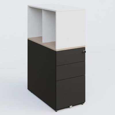 [Pas de famille] - [Pas de sous famille] - Caisson HB 3 tiroirs avec niche. Caisson Noir Grainé top de finition Acacia et niche blanche.