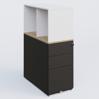 [Pas de famille] - [Pas de sous famille] - Caisson HB 3 tiroirs avec niche. Caisson Noir Grainé top de finition Chêne naturel et niche blanche.