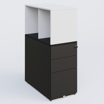 [Pas de famille] - [Pas de sous famille] - Caisson HB 3 tiroirs avec niche. Caisson Noir Grainé top de finition Noir Mat et niche blanche.