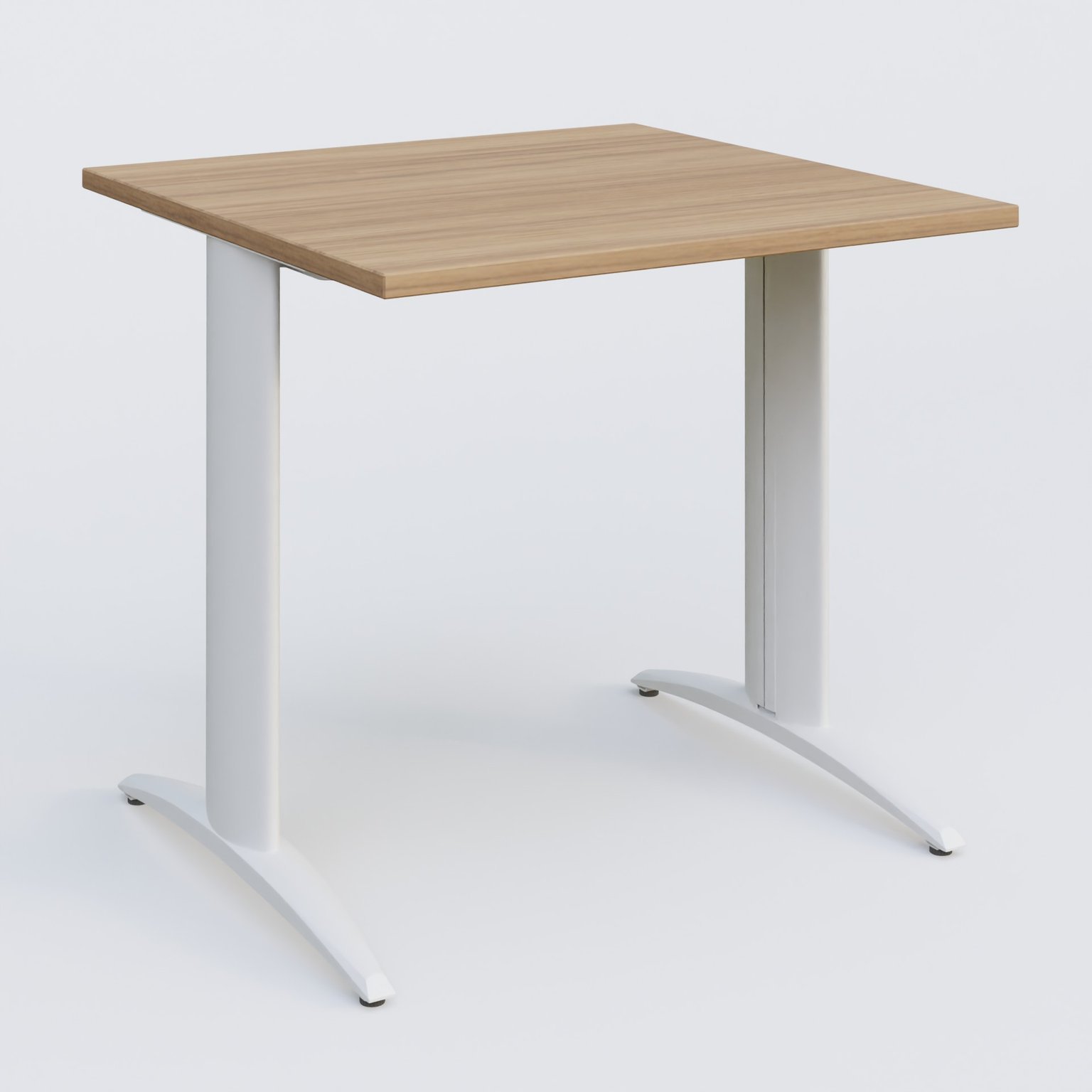 K2 Plateau droit 80x80 pieds fixe. Plateau Noyer et pietement Blanc.