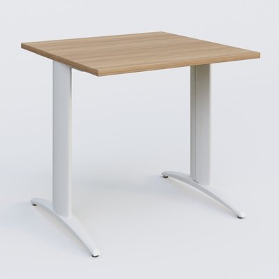 [Pas de famille] - [Pas de sous famille] - K2 Plateau droit 80x80 pieds fixe. Plateau Noyer et pietement Blanc.