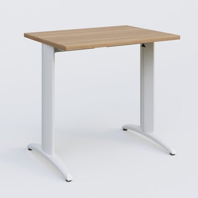 Gamme K2 - Plans droits - K2 Plateau droit 80x60 pieds fixe. Plateau Noyer et pietement Blanc.