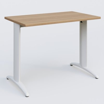 Gamme K2 - Plans droits - K2 Plateau droit 100x60 pieds fixe. Plateau Noyer et pietement Blanc.