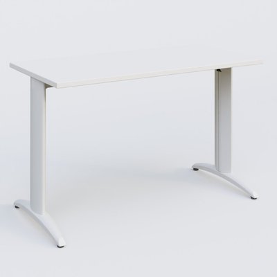 Gamme K2 - Plans droits - K2 Plateau droit 120x60 pieds fixe. Plateau Blanc et pietement Blanc.