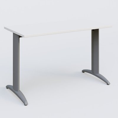 Gamme K2 - Plans droits - K2 Plateau droit 120x60 pieds fixe. Plateau Blanc et pietement Aluminium.