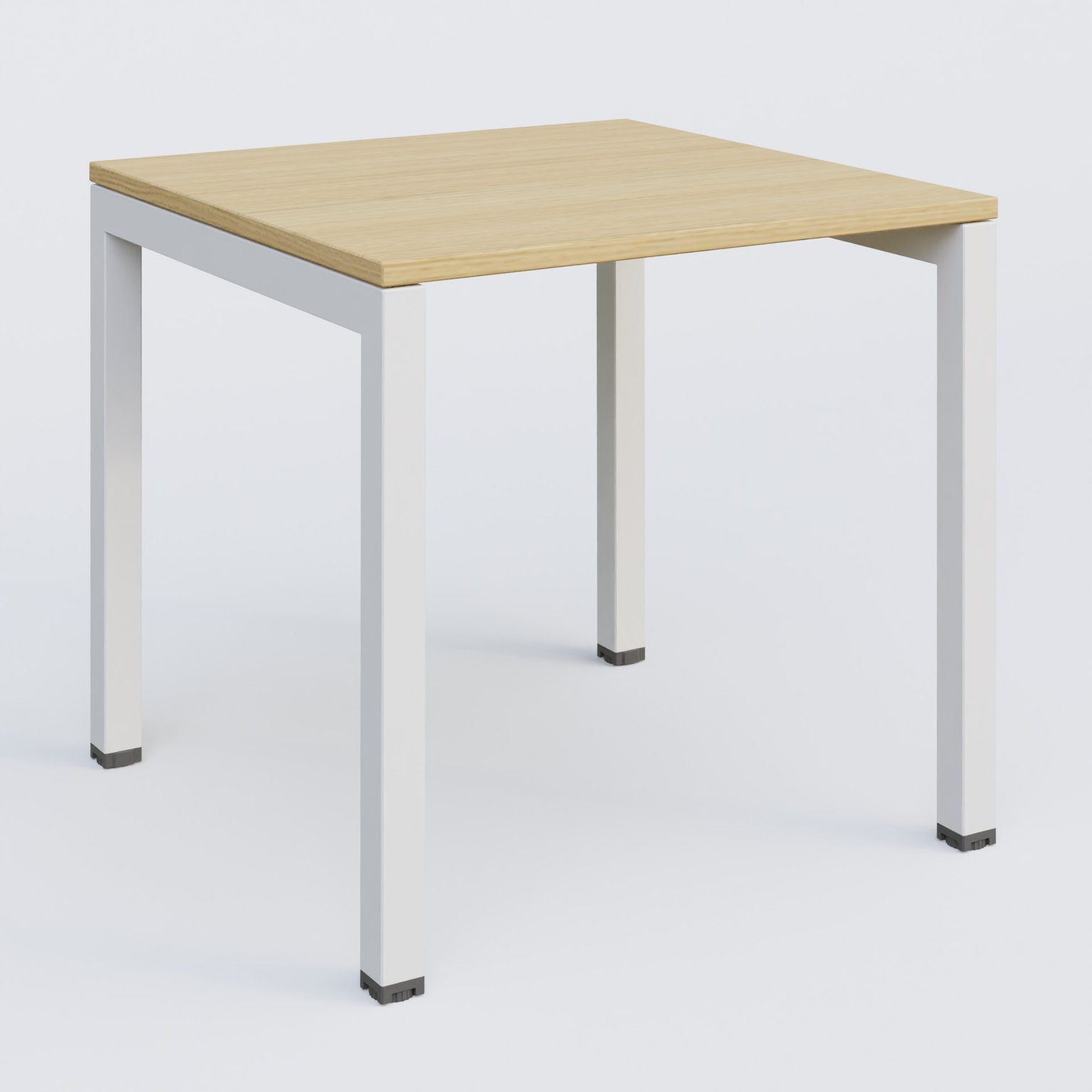 K3 Plateau droit 80x80 pieds fixe. Plateau Chêne clair et pietement Blanc.