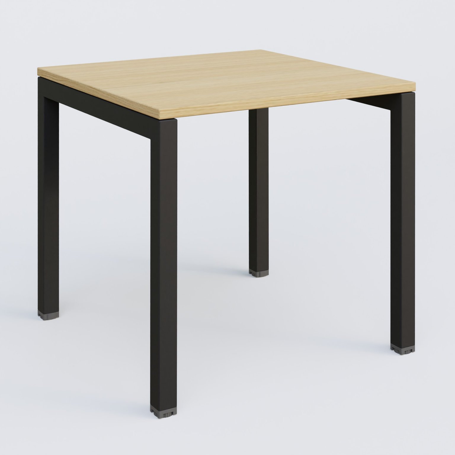 K3 Plateau droit 80x80 pieds fixe. Plateau Chêne clair et pietement Noir Grainé.