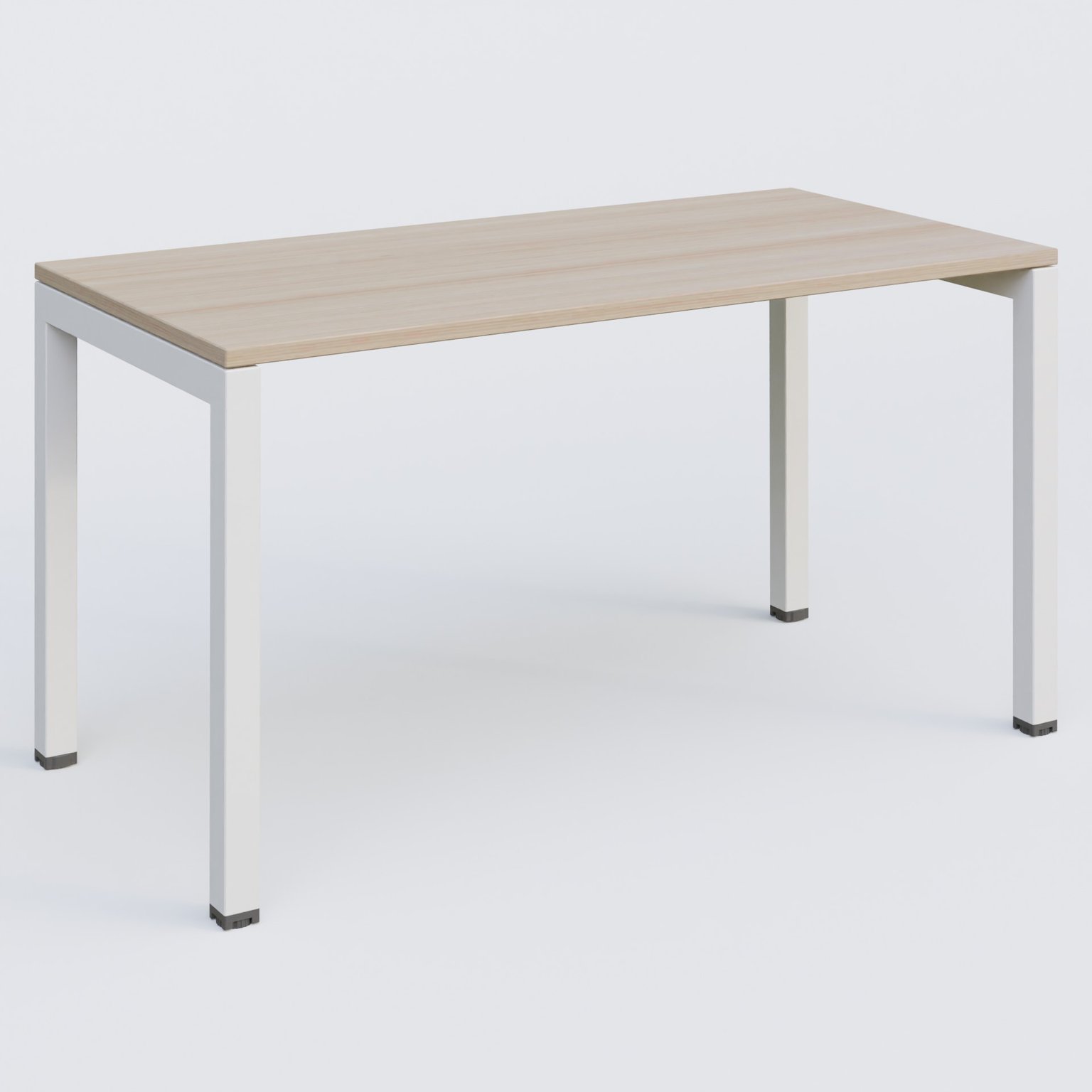 K3 Plateau droit 140x70 pieds fixe. Plateau Acacia et pietement Blanc.