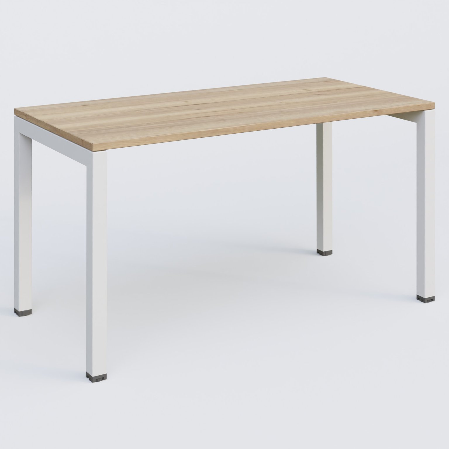 K3 Plateau droit 140x70 pieds fixe. Plateau Chêne naturel et pietement Blanc.