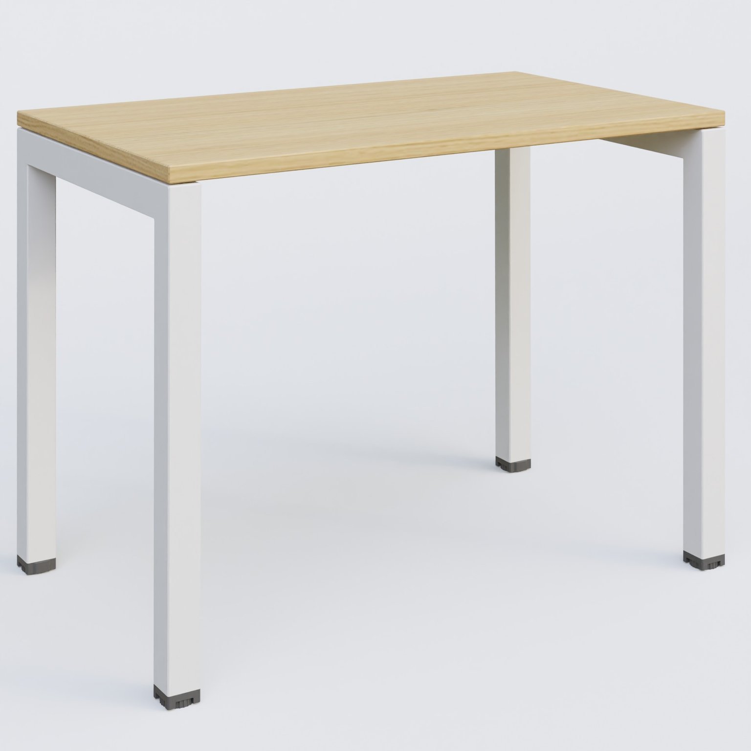 K3 Plateau droit 100x60 pieds fixe. Plateau Chêne clair et pietement Blanc.