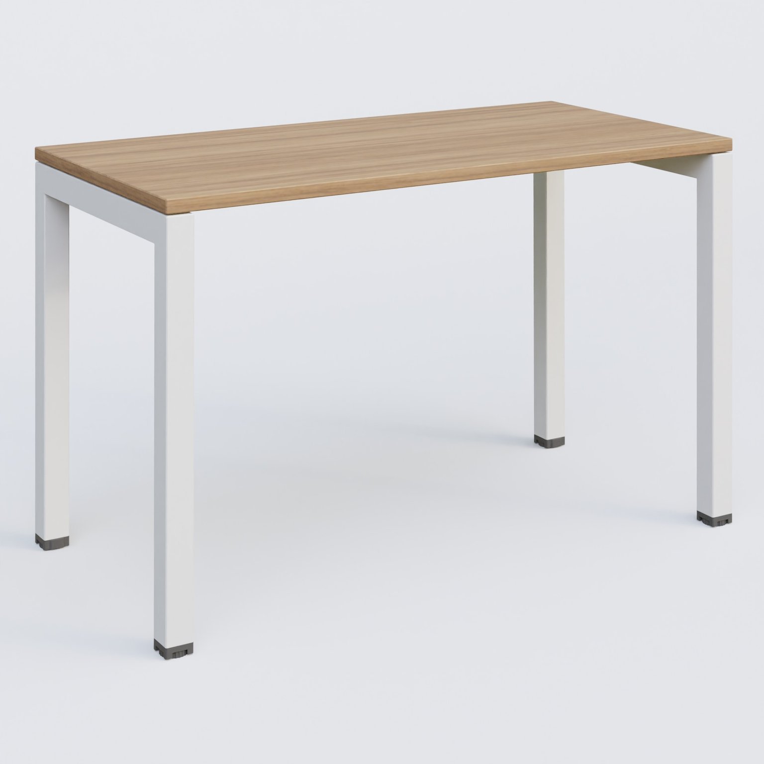 K3 Plateau droit 120x60 pieds fixe. Plateau Noyer et pietement Blanc.