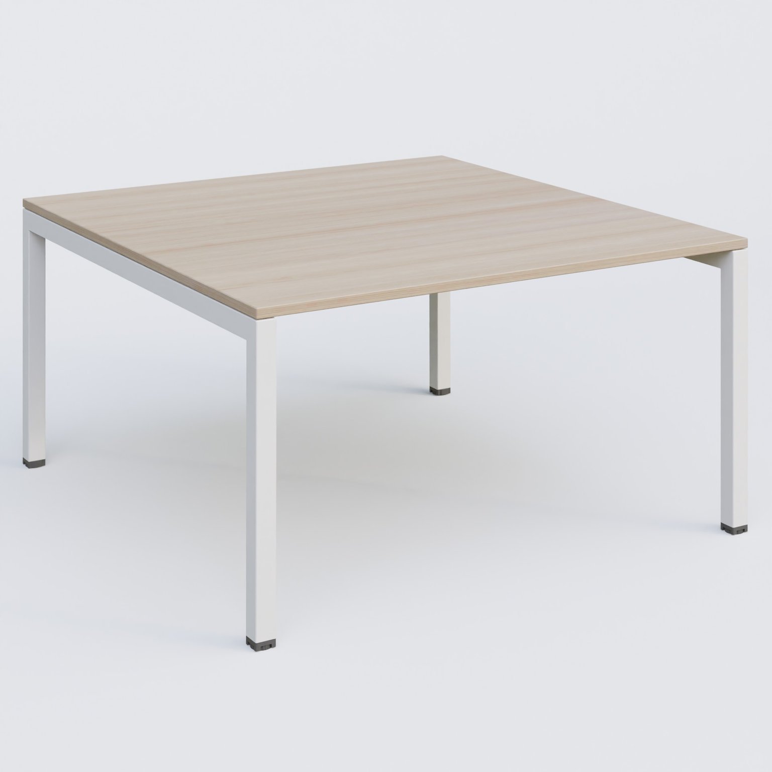 K3 Plateau droit 140x145 pieds fixe. Plateau Acacia et pietement Blanc.