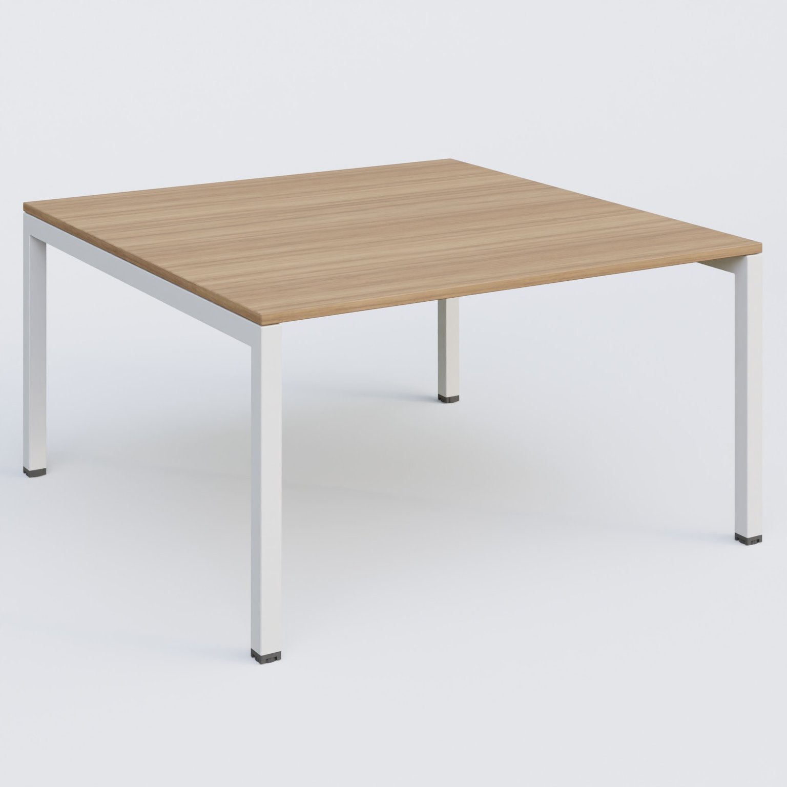 K3 Plateau droit 140x145 pieds fixe. Plateau Noyer et pietement Blanc.