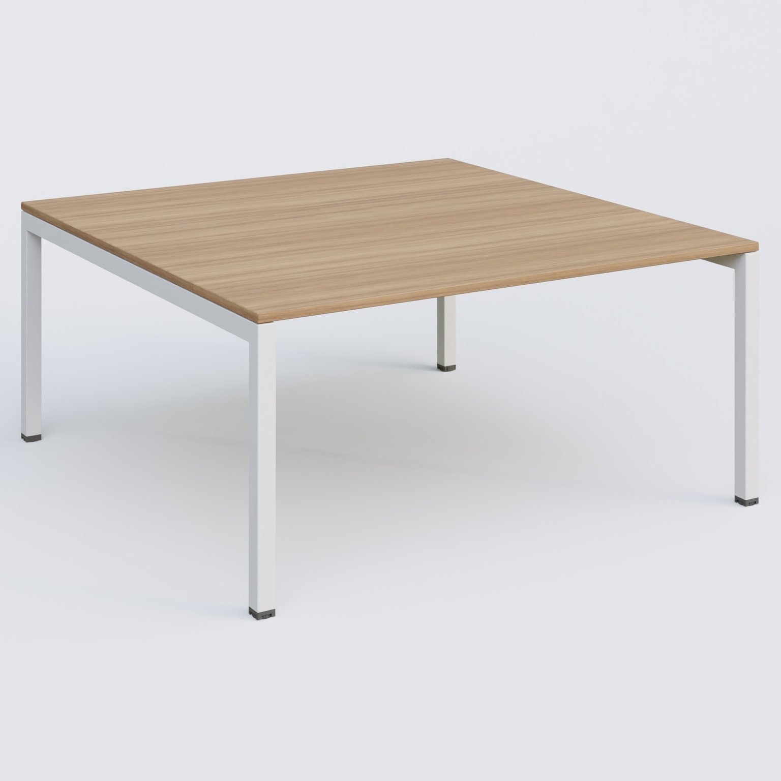 K3 Plateau droit 160x165 pieds fixe. Plateau Noyer et pietement Blanc.
