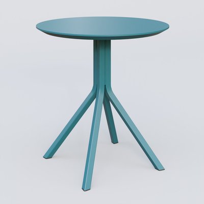[Pas de famille] - [Pas de sous famille] - Table Basse Fashion Styl piètement 4 branches en métal et plateau bois. Plateau Bleu Petrole (RAL 5025) et pietement BP.