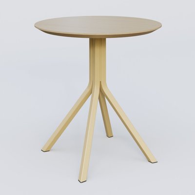 [Pas de famille] - [Pas de sous famille] - Table Basse Fashion Styl piètement 4 branches en métal et plateau bois. Plateau Chêne et pietement Jaune Cuivre (RAL 1002).