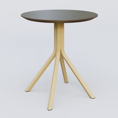 [Pas de famille] - [Pas de sous famille] - Table Basse Fashion Styl piètement 4 branches en métal et plateau bois. Plateau Chêne Moka et pietement Jaune Cuivre (RAL 1002).