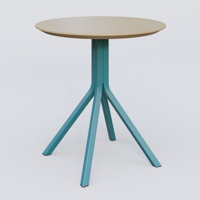 [Pas de famille] - [Pas de sous famille] - Table Basse Fashion Styl piètement 4 branches en métal et plateau bois. Plateau Chêne et pietement Bleu Petrole (RAL 5025).