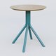 Table Basse Fashion Styl piètement 4 branches en métal et plateau bois. Plateau Chêne et pietement Bleu Petrole (RAL 5025).